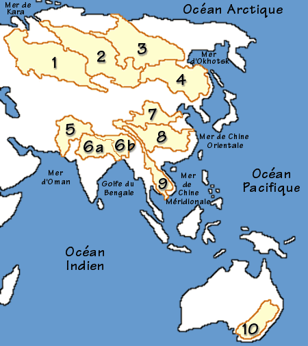 Quelques bassins versants d'Asie et d'Oc&eacute;anie